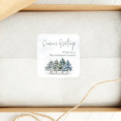 水彩シーズンズグリーティングパインツリーズカスタム スクエアシール