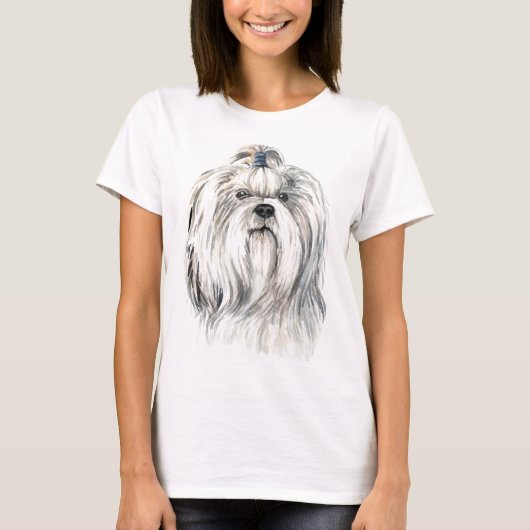 水彩シーズー（犬）Tzu Tシャツ (正面)