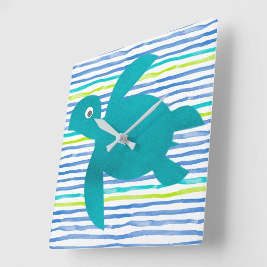 水彩シータートルしぼりストライプ スクエア壁時計 (傾斜)