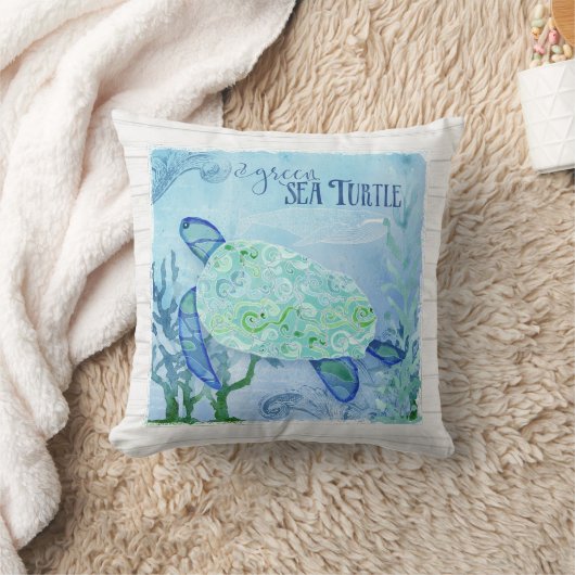 水彩シータートルサンゴクジラビーチデコールアート クッション (ブランケット)