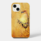 水彩シーダーワクウィングバードワイルドライフ自然アート iPhoneケース (裏面)