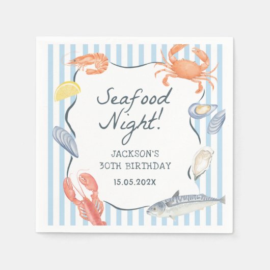 水彩シーフードナイトバースデーパーティー スタンダードカクテルナプキン (正面)