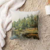 水彩シープレーンアディロンダックスレイクフォレストグリーン クッション (ブランケット)