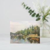 水彩シープレーンアディロンダックスレイクフォレストグリーン ポストカード (スタンド正面)