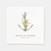 水彩シーホースといかり航海の結婚ズ スタンダードカクテルナプキン (正面)