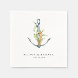 水彩シーホースといかり航海の結婚ズ スタンダードカクテルナプキン