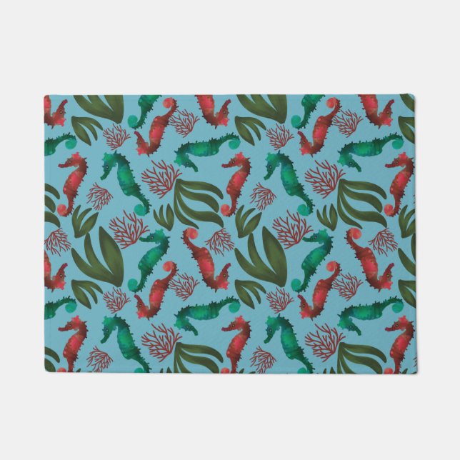 水彩シーホースのパタ航海のーン ドアマット (正面)