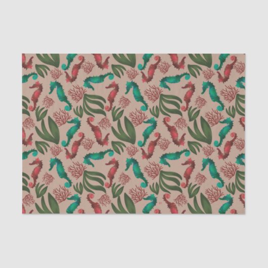 水彩シーホースのピンクのパタ航海のーン 薄葉紙 (正面)