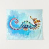 水彩シーホースターコイズ タペストリー (正面(横))