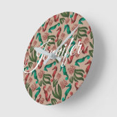 水彩シーホースピンク航海のパーソナライズされた ラウンド壁時計 (傾斜)