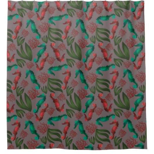 水彩シーホース灰色パタ航海のーン シャワーカーテン (正面)