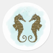 水彩シーホース結婚 ラウンドシール (正面)