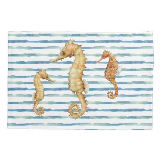 水彩シーホース、ビーチ、 枕カバー (裏面)