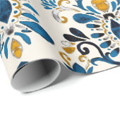 水彩シームレスな模様とイカット。絞り染めワット ラッピングペーパー (ロールコーナー)