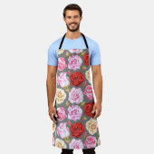 水彩シームレスパターンとバラ。シームレスW エプロン (着用した状態)