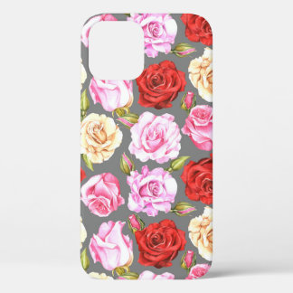 水彩シームレスパターンとバラ。シームレスW iPhone 12ケース