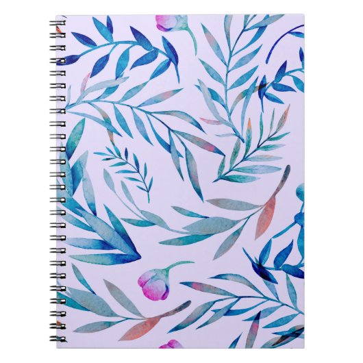 水彩シームレスパターン。植物性オーナメント。L ノートブック (正面)