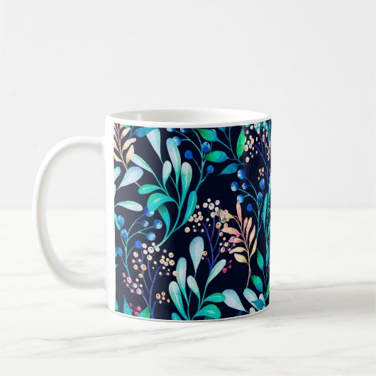 水彩シームレスパターン。複雑な植物学 コーヒーマグカップ (左)
