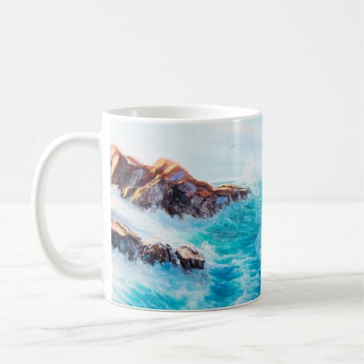 水彩シームレスパタ絵を描ーン(手青) コーヒーマグカップ (左)