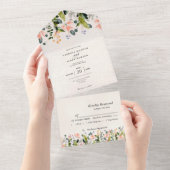 水彩シームレスワイルドフラワー結婚ズ オールインワン招待状 (貼ってはがせる)