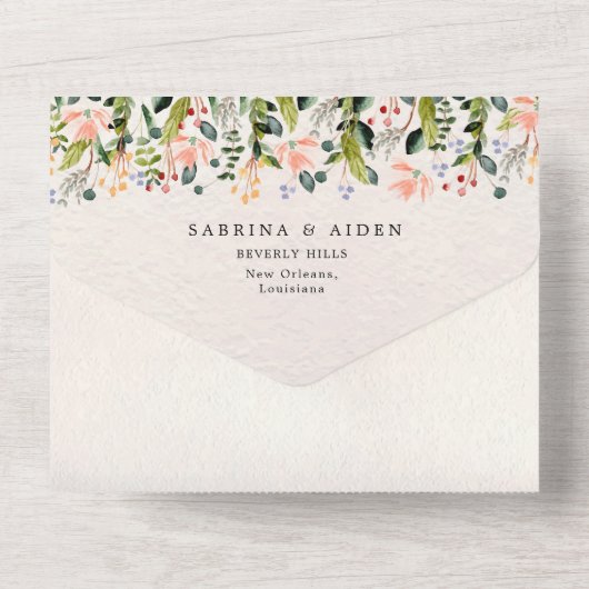 水彩シームレスワイルドフラワー結婚ズ オールインワン招待状 (裏面)