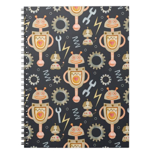 水彩シームレス模様ロボット ノートブック (正面)