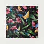 水彩シームレス模様、熱帯鳥、トゥカ タペストリー (正面(横))