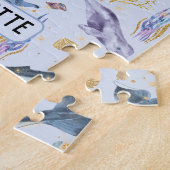 水彩シーライフクジラフェイクグリッター名ギフト ジグソーパズル (側面)