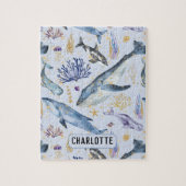 水彩シーライフクジラフェイクグリッター名ギフト ジグソーパズル (縦)