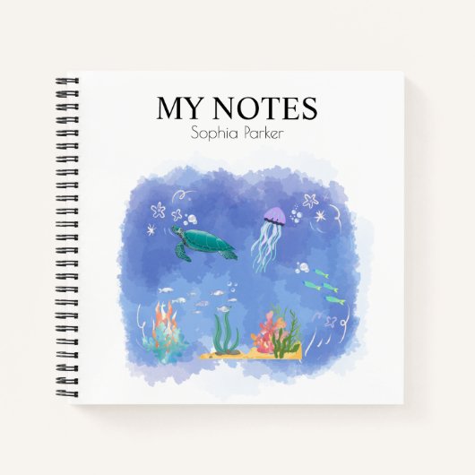 水彩シーライフパーソナライズされた ノートブック (正面)