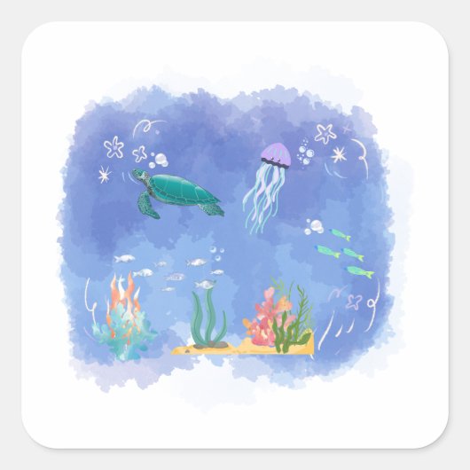 水彩シーライフ スクエアシール (正面)