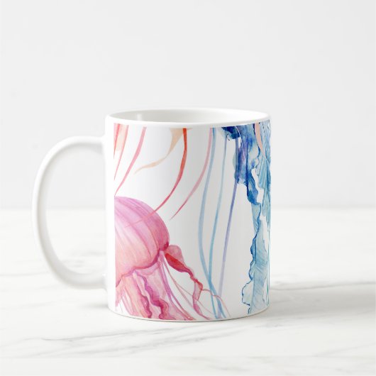 水彩シーライフ:泡とクラゲ コーヒーマグカップ (左)