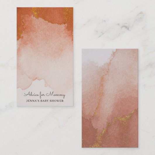 水彩ジェムストーンオレンジベビーシャワーアドバイス エンクロージャーカード (正面/裏面)