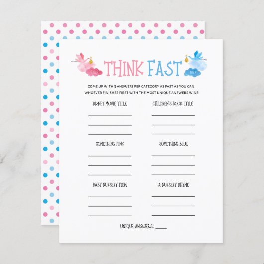 水彩ジェンダーが速い考えゲームを明かす (正面/裏面)