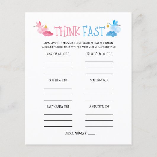 水彩ジェンダーが速い考えゲームを明かす (正面)