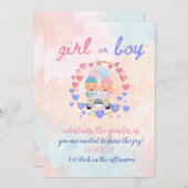 水彩ジェンダーパーティー少年または少女 招待状 (正面/裏面)