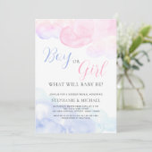 水彩ジェンダーパーティー少年または少女 招待状 (スタンド正面)