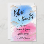 水彩ジェンダーリビール、ピンクまたはブルー、グリッター 招待状