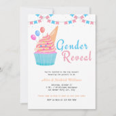 水彩ジェンダー明らかにするパーティーブルーピンクカップケーキ 招待状 (正面)