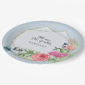 水彩ジオメトリダスティブルーピンクnネイビーフローラ ペーパープレート (アングル)