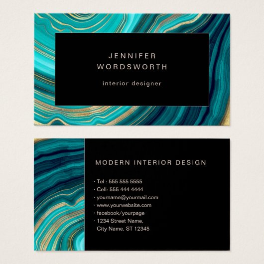 水彩ジオードグリーンブラックアガテマラカイト (正面&裏面)