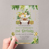 水彩ジャングルアニマルズ子供の誕生日 アクリル招待状 (インサイチュ (ポータブル))