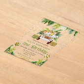 水彩ジャングルアニマルズ子供の誕生日 アクリル招待状 (レイダウン)