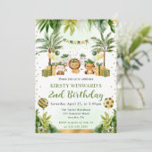 水彩ジャングルアニマルズ子供の誕生日 招待状 (スタンド正面)