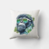 水彩ジャングルゴリラ サングラスと葉 クッション (裏面)
