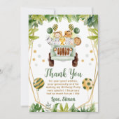 水彩ジャングルサファリアニマルズ子供の誕生日 サンキューカード (正面)