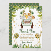 水彩ジャングルサファリアニマルズ子供の誕生日 サンキューカード (正面/裏面)