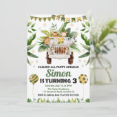 水彩ジャングルサファリアニマルズ子供の誕生日 招待状 (スタンド正面)