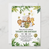 水彩ジャングルサファリアニマルズ子供の誕生日 招待状 (正面)
