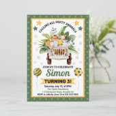 水彩ジャングルサファリアニマルズ子供の誕生日 招待状 (スタンド正面)